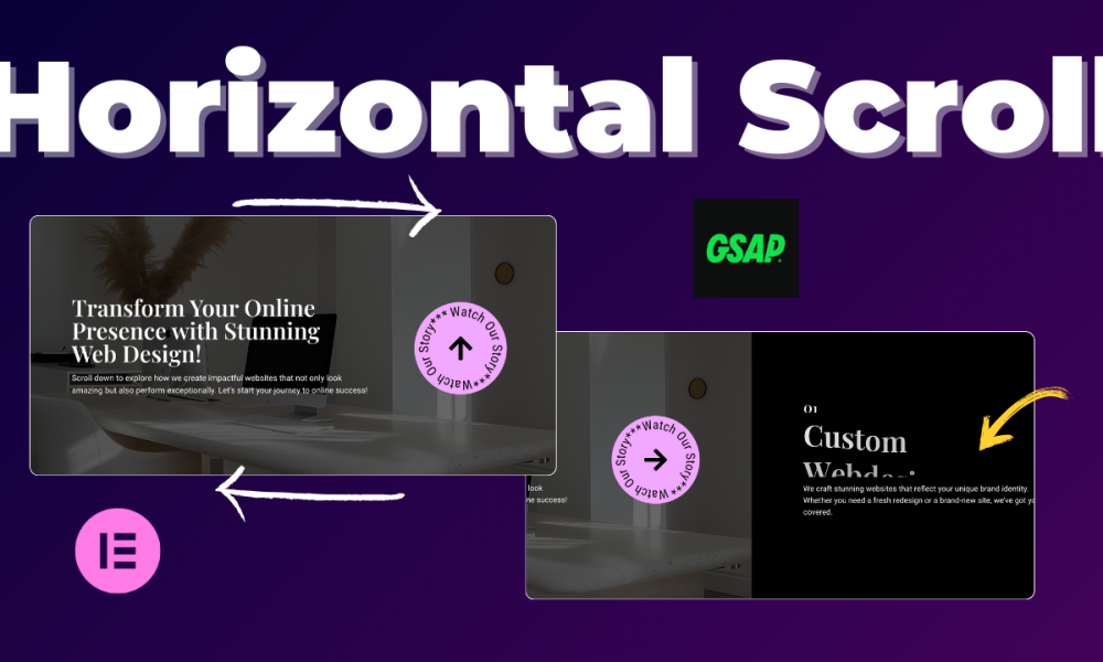 Horizontal scroll Elementor GSAP with staggered text